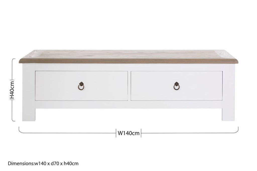 Orsina Hampstead Coffee Table – White Wood with 2 Storage Drawers