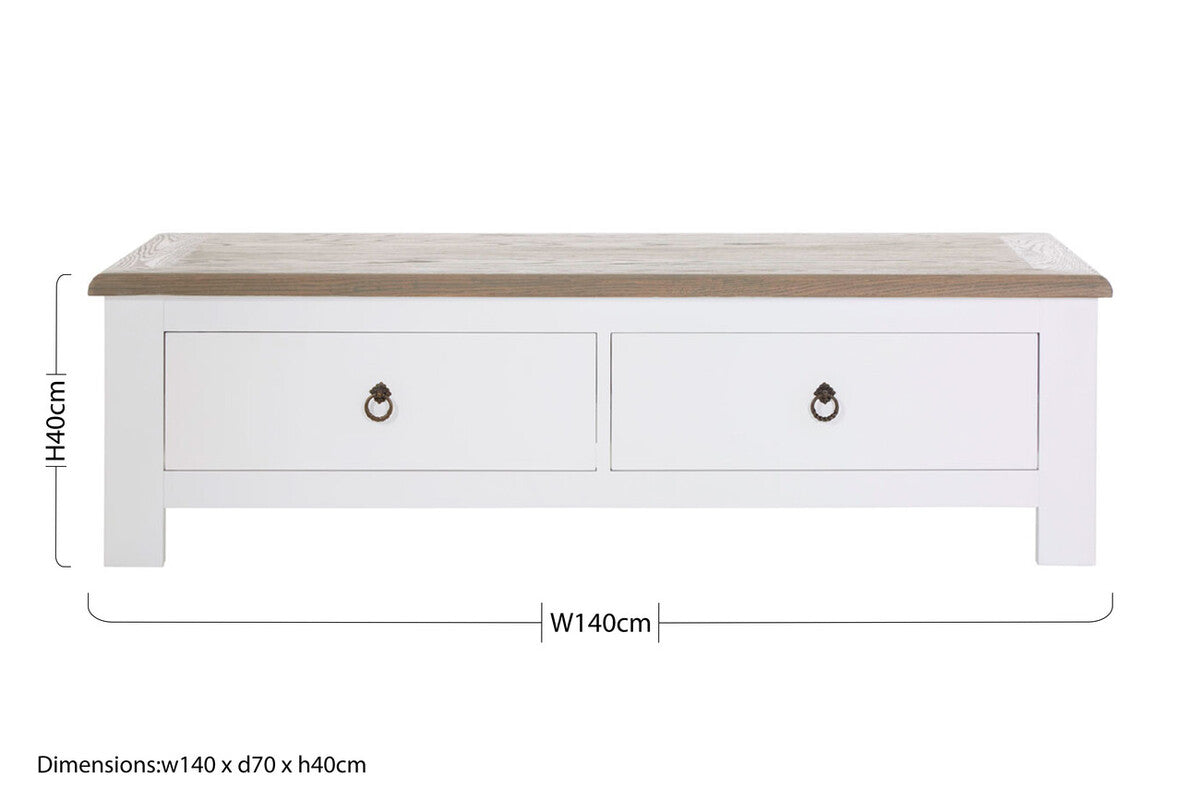 Orsina Hampstead Coffee Table – White Wood with 2 Storage Drawers