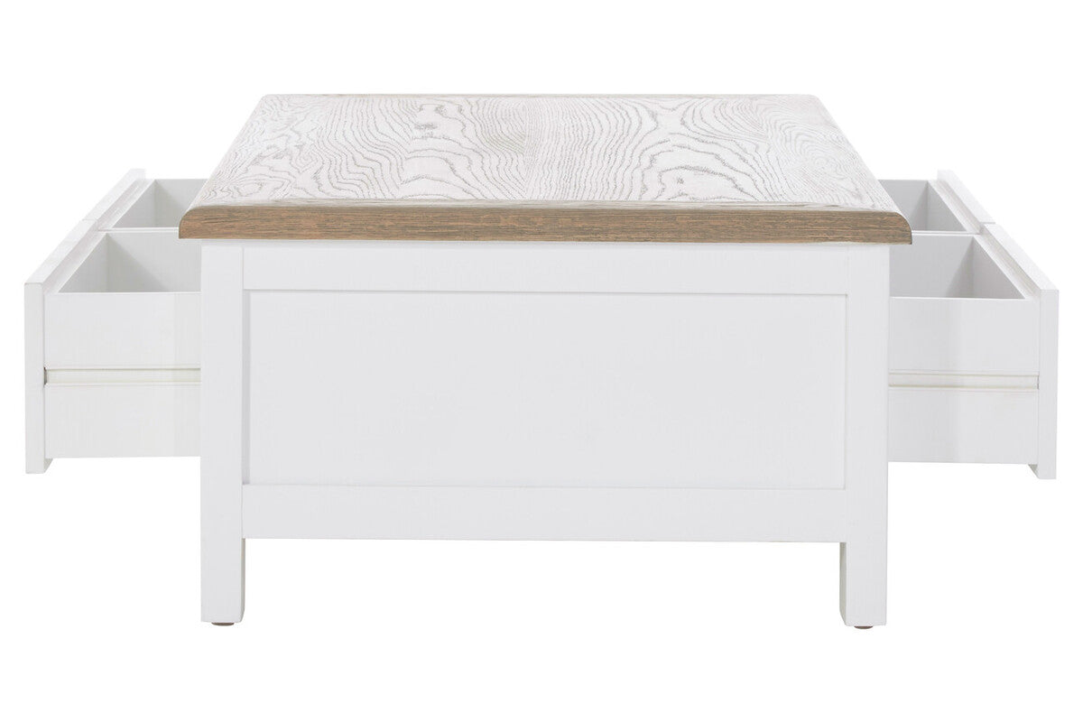 Orsina Hampstead Coffee Table – White Wood with 2 Storage Drawers