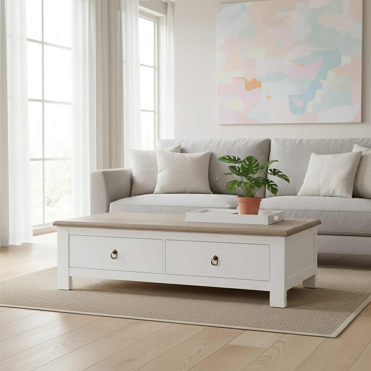 Orsina Hampstead Coffee Table – White Wood with 2 Storage Drawers