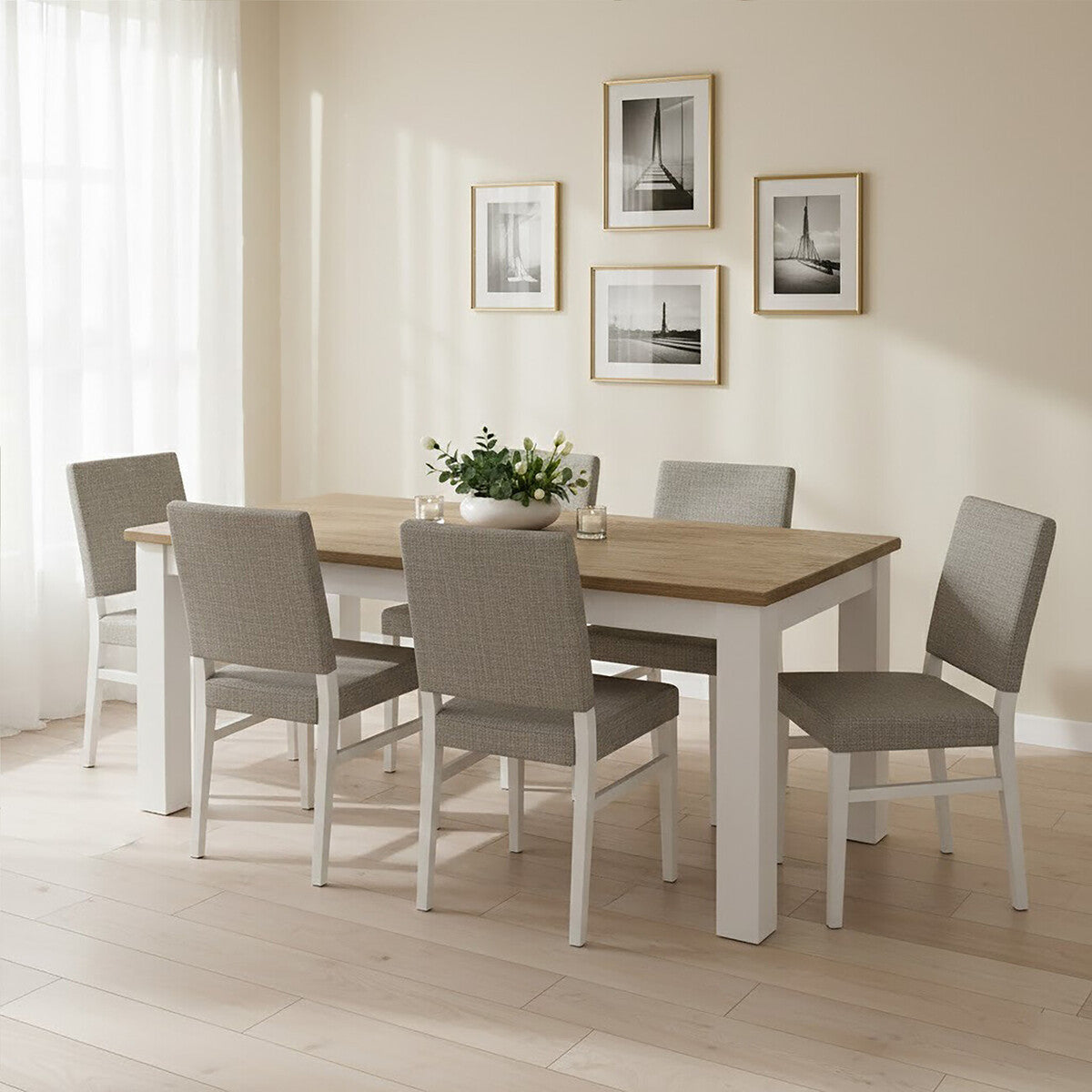 Orsina Hampstead White Dining Table with Golden Oak Effect Top