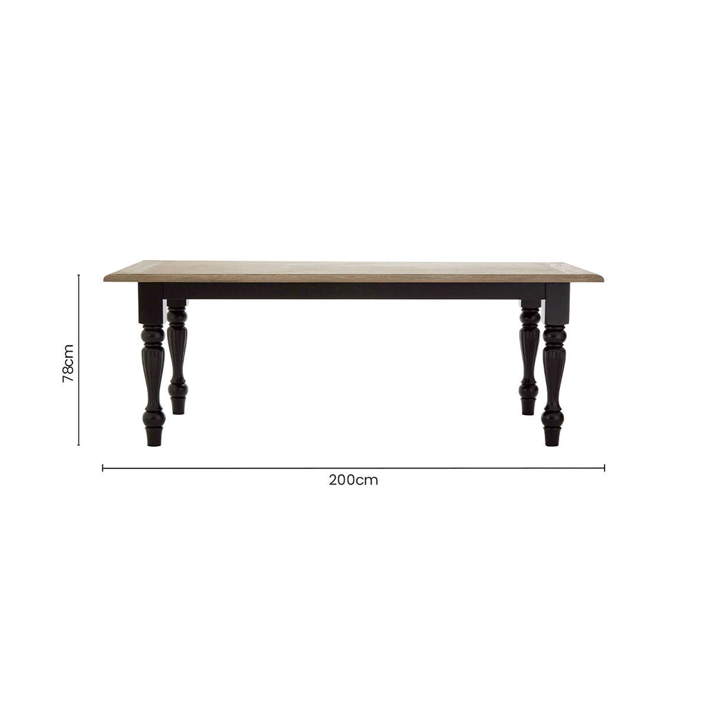 Orsina Kensington Oak Veneer Dining Table | Black Turned Wood Legs