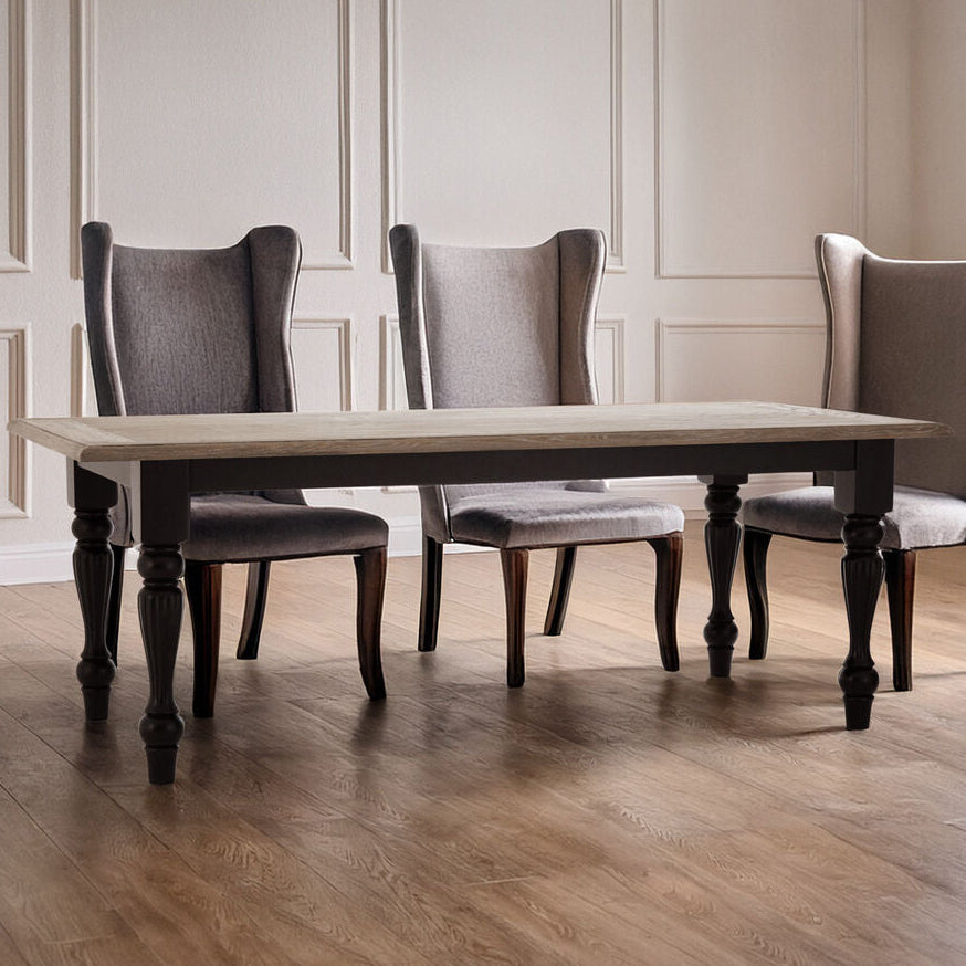 Orsina Kensington Oak Veneer Dining Table | Black Turned Wood Legs