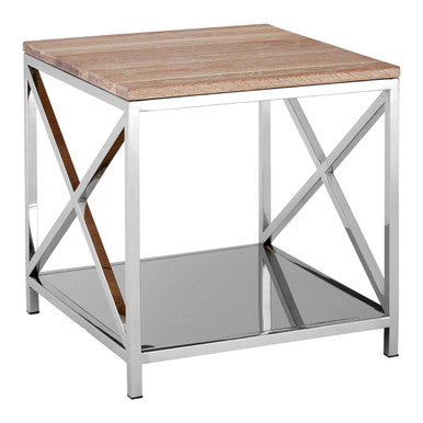 Orsina Chiswick Natural Oak Wood Side Table with Stainless Steel Lattice