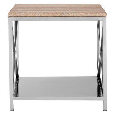 Orsina Chiswick Natural Oak Wood Side Table with Stainless Steel Lattice