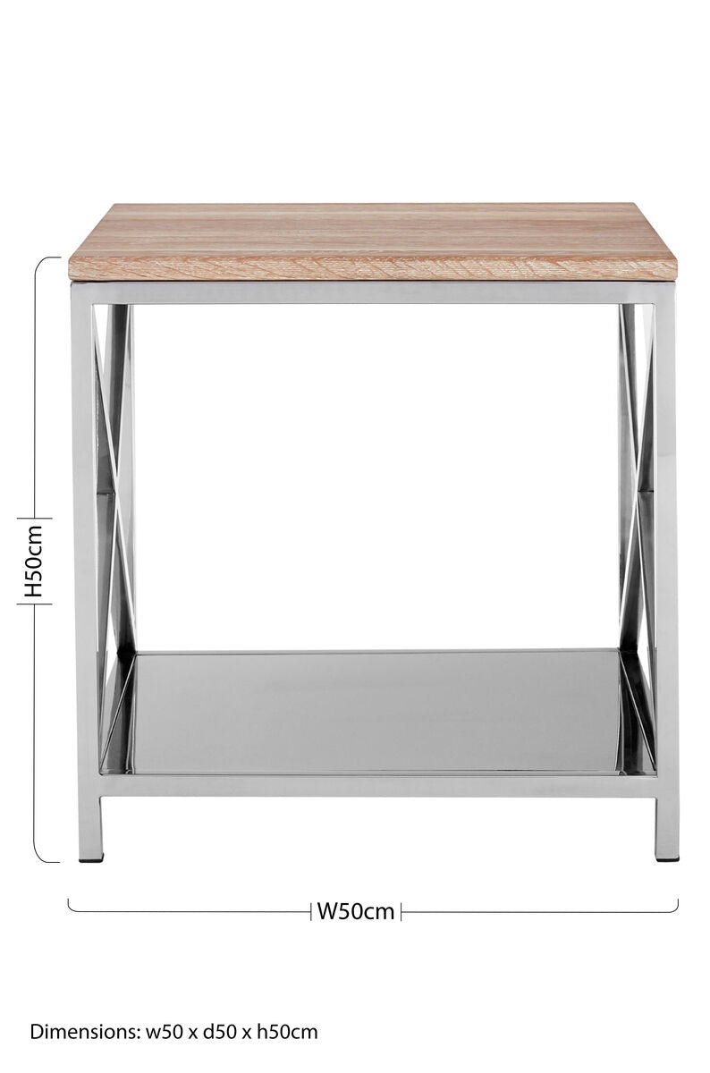 Orsina Chiswick Natural Oak Wood Side Table with Stainless Steel Lattice