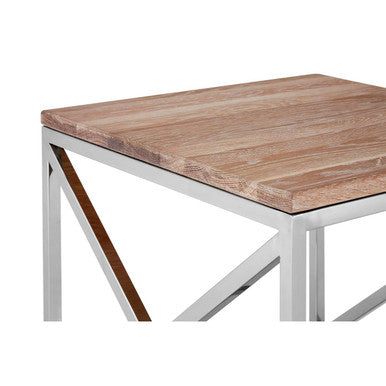 Orsina Chiswick Natural Oak Wood Side Table with Stainless Steel Lattice