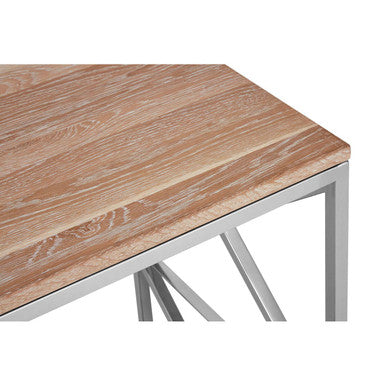 Orsina Chiswick Natural Oak Wood Side Table with Stainless Steel Lattice