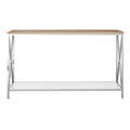 Orsina Chiswick Oak Wood Console Table | Mirrored Shelf & Stainless Steel