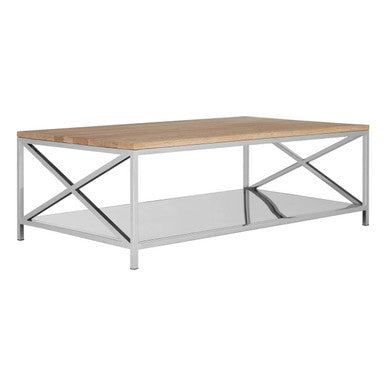 Orsina Chiswick Oak Wood Coffee Table with Polished Stainless Steel