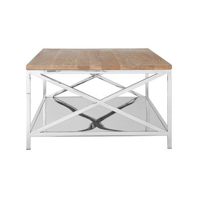 Orsina Chiswick Oak Wood Coffee Table with Polished Stainless Steel