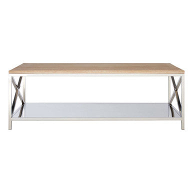 Orsina Chiswick Oak Wood Coffee Table with Polished Stainless Steel