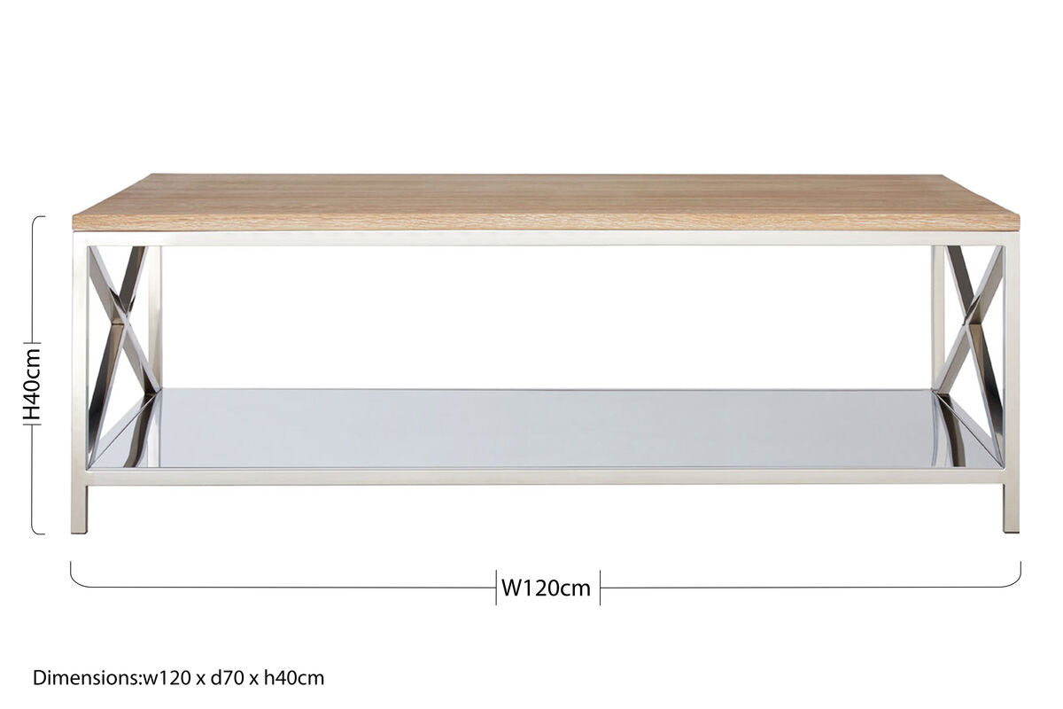 Orsina Chiswick Oak Wood Coffee Table with Polished Stainless Steel