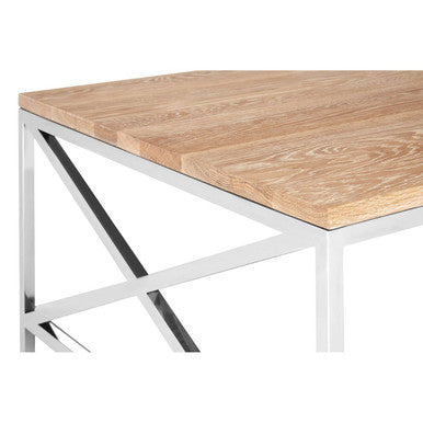 Orsina Chiswick Oak Wood Coffee Table with Polished Stainless Steel