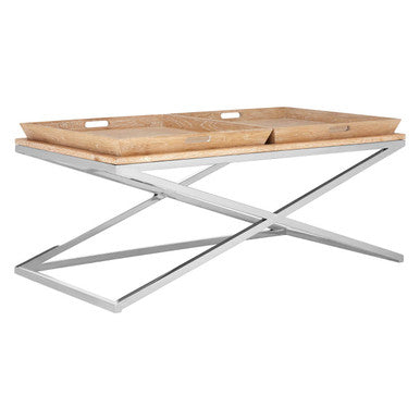 Orsina Holland Oak Coffee Table with Steel Legs and 2 Serving Trays