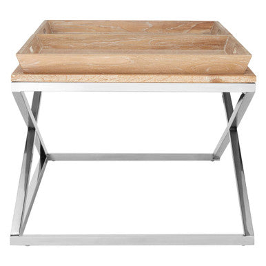 Orsina Holland Oak Coffee Table with Steel Legs and 2 Serving Trays