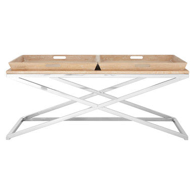 Orsina Holland Oak Coffee Table with Steel Legs and 2 Serving Trays