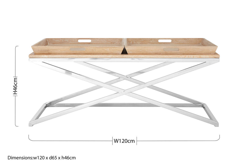 Orsina Holland Oak Coffee Table with Steel Legs and 2 Serving Trays