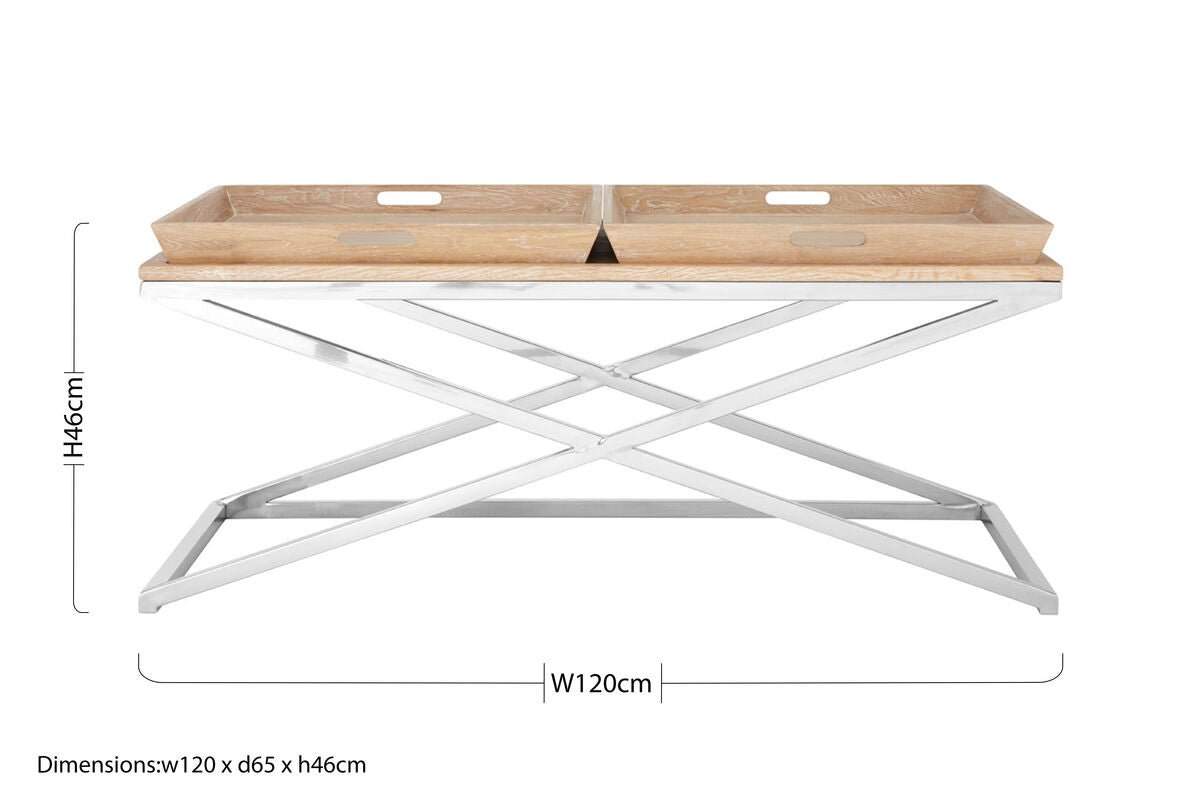 Orsina Holland Oak Coffee Table with Steel Legs and 2 Serving Trays