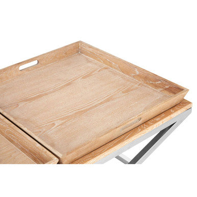Orsina Holland Oak Coffee Table with Steel Legs and 2 Serving Trays