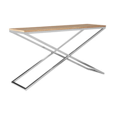 Orsina Holland Park Console Table – Golden Oak Wood & Polished Steel