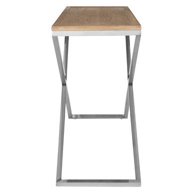 Orsina Holland Park Console Table – Golden Oak Wood & Polished Steel