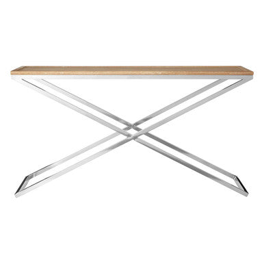 Orsina Holland Park Console Table – Golden Oak Wood & Polished Steel