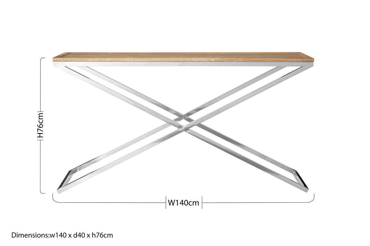 Orsina Holland Park Console Table – Golden Oak Wood & Polished Steel