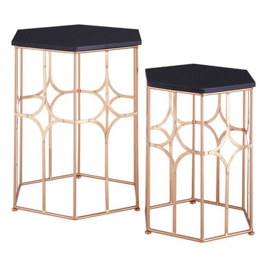 Orsina Hexagon Nesting Side Tables | Set of 2 Black and Rose Gold