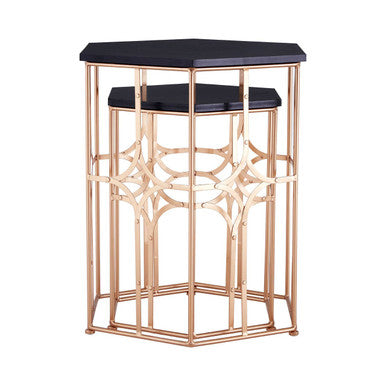 Orsina Hexagon Nesting Side Tables | Set of 2 Black and Rose Gold
