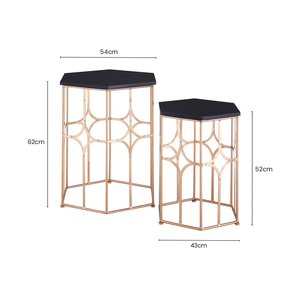 Orsina Hexagon Nesting Side Tables | Set of 2 Black and Rose Gold