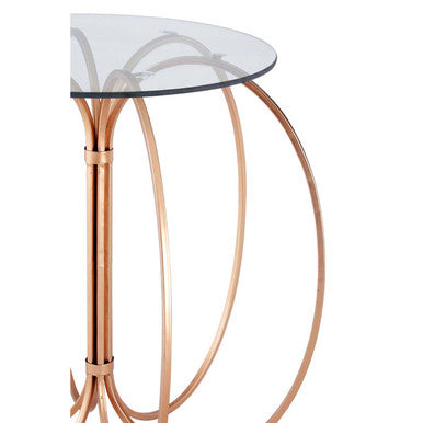 Orsina Lexa Glass Side Table – Rose Gold Circular Iron Base