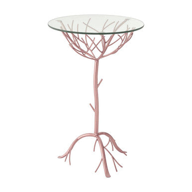 Orsina Lexa Glass Accent Table – Rose Gold Metal Branch Side Table