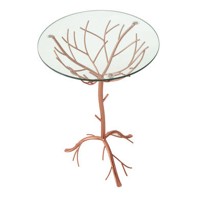 Orsina Lexa Glass Accent Table – Rose Gold Metal Branch Side Table