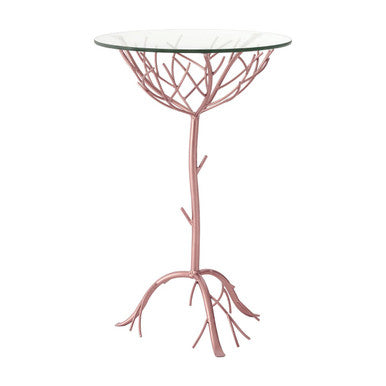 Orsina Lexa Glass Accent Table – Rose Gold Metal Branch Side Table