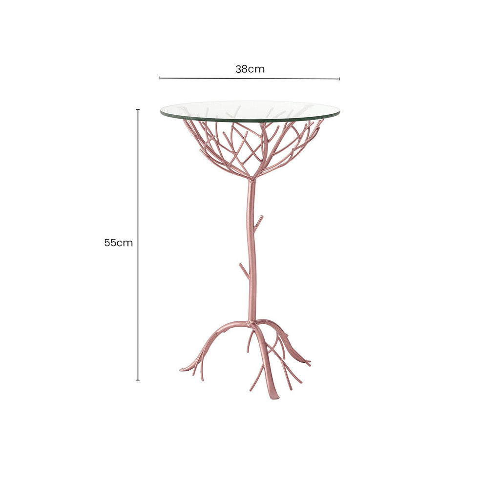 Orsina Lexa Glass Accent Table – Rose Gold Metal Branch Side Table