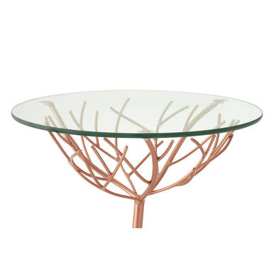 Orsina Lexa Glass Accent Table – Rose Gold Metal Branch Side Table