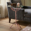 Orsina Lexa Glass Accent Table – Rose Gold Metal Branch Side Table