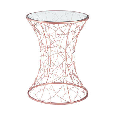Orsina Lexa Glass Side Table – Rose Gold Sculptural Iron End Table