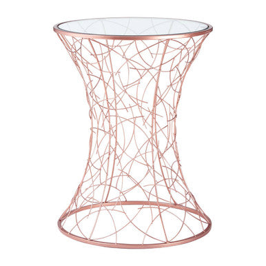 Orsina Lexa Glass Side Table – Rose Gold Sculptural Iron End Table