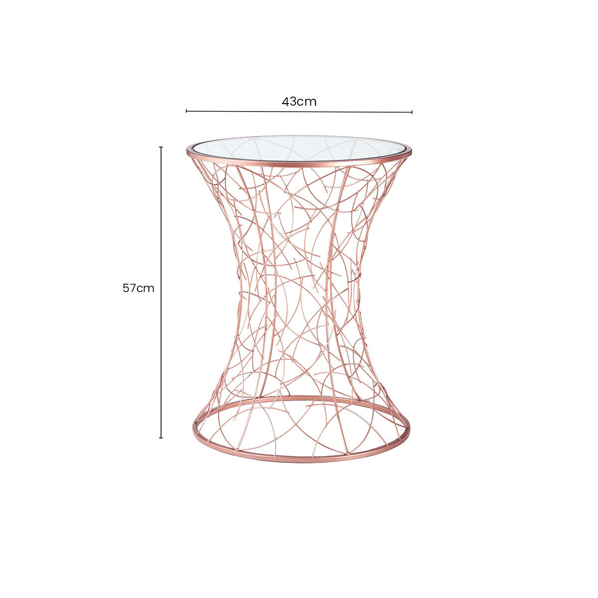 Orsina Lexa Glass Side Table – Rose Gold Sculptural Iron End Table