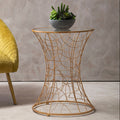Orsina Lexa Glass Side Table – Rose Gold Sculptural Iron End Table