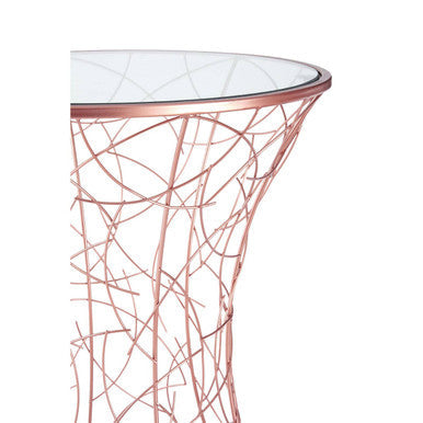 Orsina Lexa Glass Side Table – Rose Gold Sculptural Iron End Table