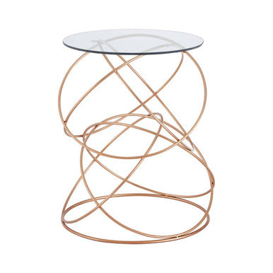 Orsina Lexa Glass Side Table – Gold Geometric Metal Accent Table