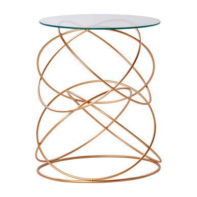 Orsina Lexa Glass Side Table – Gold Geometric Metal Accent Table
