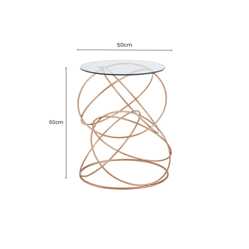 Orsina Lexa Glass Side Table – Gold Geometric Metal Accent Table