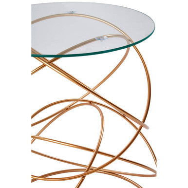 Orsina Lexa Glass Side Table – Gold Geometric Metal Accent Table
