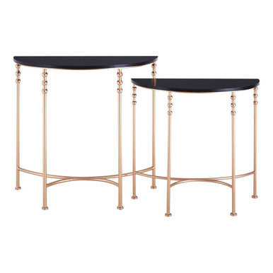 Orsina Lexa Half Round Console Tables – Set of 2 Matte Black & Rose Gold