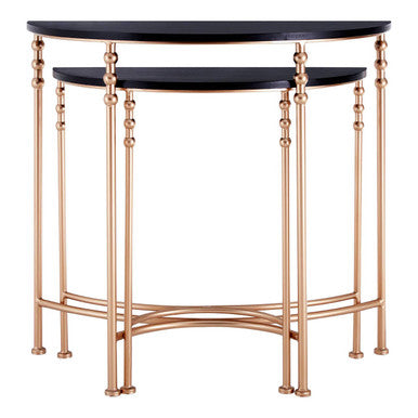 Orsina Lexa Half Round Console Tables – Set of 2 Matte Black & Rose Gold