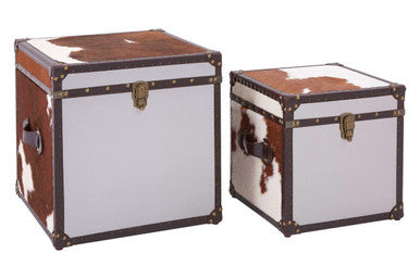 Orsina Brown and White Cowhide Storage Trunk Set – Genuine Leather